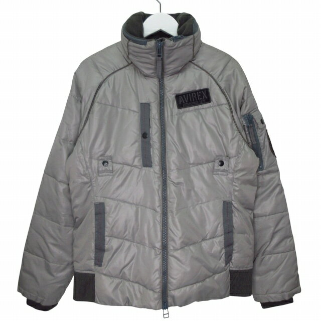 アヴィレックス AVIREX USAF PADDING JACKET 長袖 ジャケット ジャンパー 防寒 中綿 ロゴ ワッペン フード収納 Mサイズ グレー k396815 0425 メンズ  260425