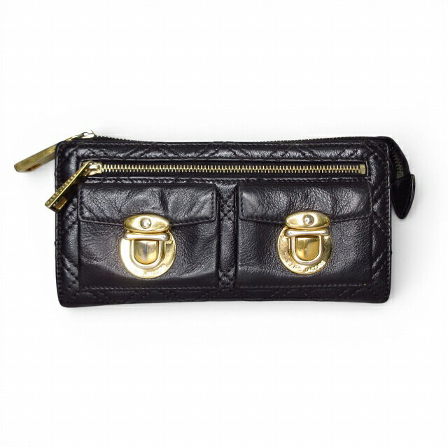 【中古】マークジェイコブス MARC JACOBS 長財布 キルティングレザー ダブルポケット ブラック k40191 レディース 【ベクトル 古着】 260428
