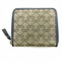 【中古】アニヤハインドマーチ ANYA HINDMARCH モノグラム 二つ折り財布 ウォレット 総柄 ラウンドファスナー フリンジ キャンバス レザー 小銭入...