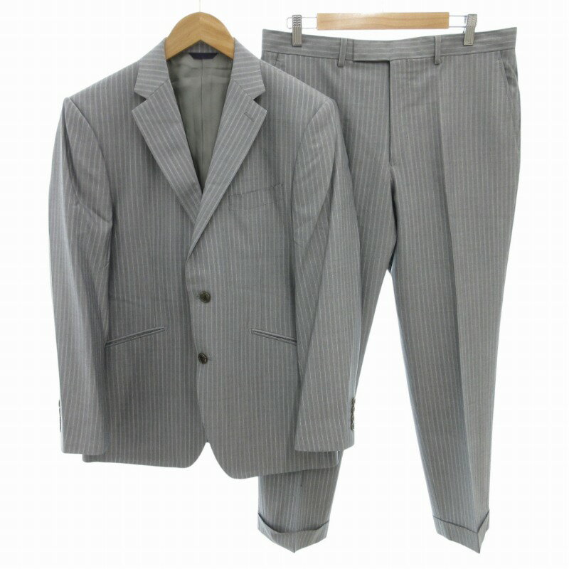【中古】ケント&カーウェン KENT&CURWEN 美品 スーツ セットアップ ビジネス フォーマル ジャケット パンツ 2B 半裏 ストライプ シルク混 AB6 L グレー /FF メンズ 【ベクトル 古着】 241223