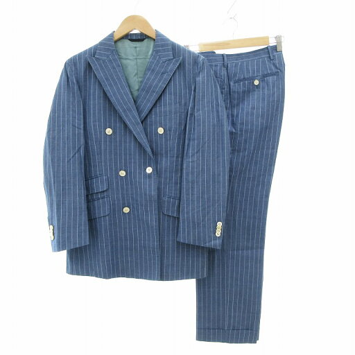 【中古】麻布テーラー azabu tailor セットアップ スーツ 上下2点セット ジャケット 総裏地 ダブル 046A パンツ ストライプ 麻 リネン 079 青 ブルー /AE メンズ 【ベクトル 古着】 250503 【中古】麻布テーラー azabu tailor セットアップ スーツ 上下2点セット ジャケット 総裏地 ダブル 046A パンツ ストライプ 麻 リネン 079 青 ブルー /AE メンズ 【ベクトル 古着】 250503