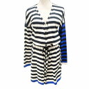 【中古】リキエル RYKIEL ロングカーディガン ニット ボーダー アシンメトリー デザイン M 白 黒 青 ホワイト ブラック ブルー 0518 レディース 【ベクトル 古着】 250518
