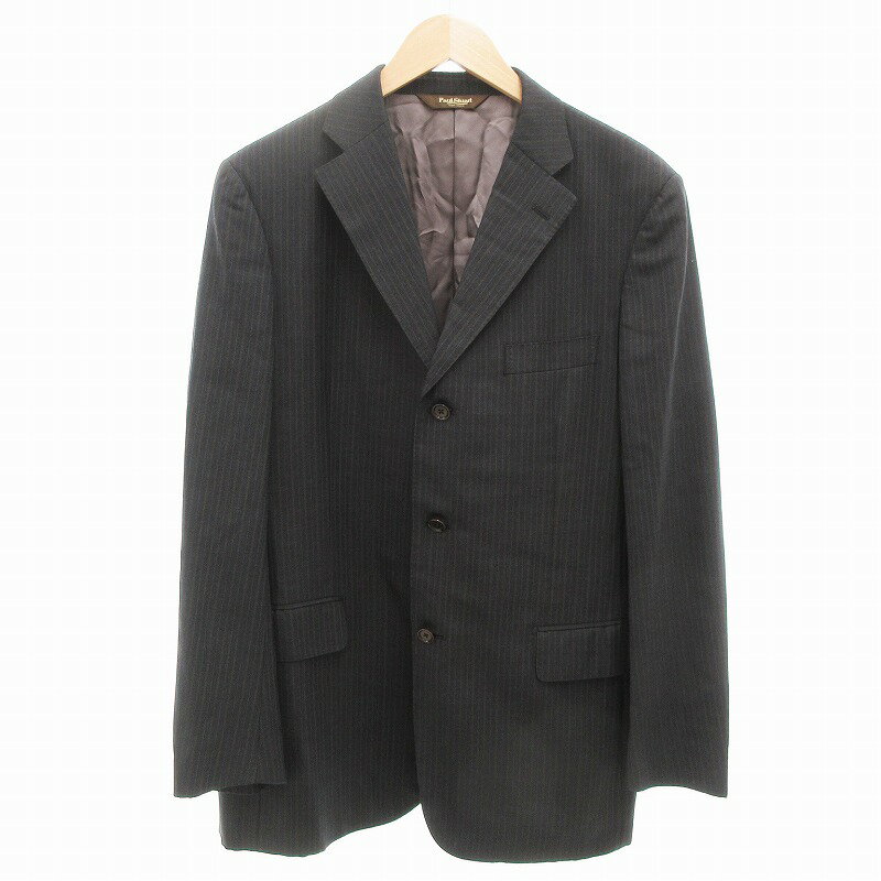 【中古】ポールスチュアート PAUL STUART セットアップ スーツ テーラードジャケット 総裏地 シングル テーパードパンツ ストライプ 52L ダークグレー 秋冬 /AE メンズ 【ベクトル 古着】 250722