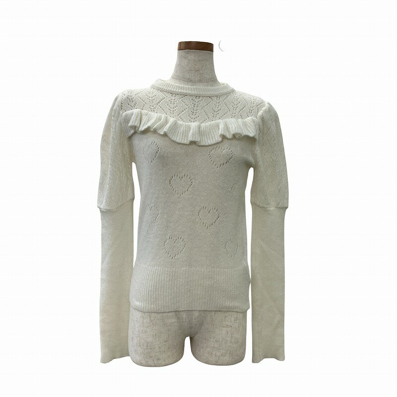 【中古】デニーローズ DENNY ROSE 美品 ニット セーター フリル ハートモチーフ 長袖 S 白 ホワイト 07..