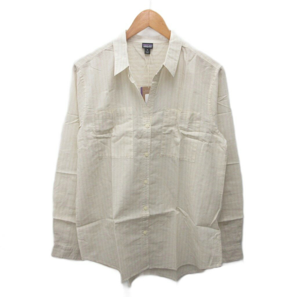 未使用品 パタゴニア Patagonia タグ付き Light Weight A/C Buttondown シャツ 長袖 ストライプ M ベージュ 白 ホワイト 54296 レディース  260615