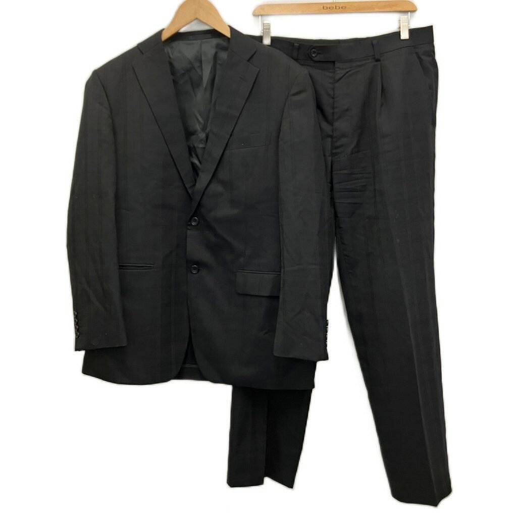 【中古】TRUE TOP スーツ セットアップ ダブル ウール 2B チェック 黒 ブラック A8 約L メンズ 【ベクトル 古着】 250905