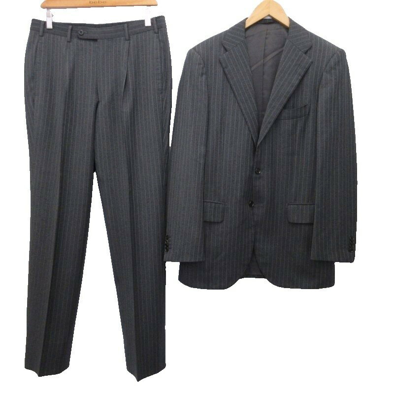 【中古】エストネーション ESTNATION セットアップ スーツ ストライプ ウール テーラードジャケット パンツ 段返り 総裏 3B 48 約M 灰 グレー 系 0925 メンズ 【ベクトル 古着】 250925