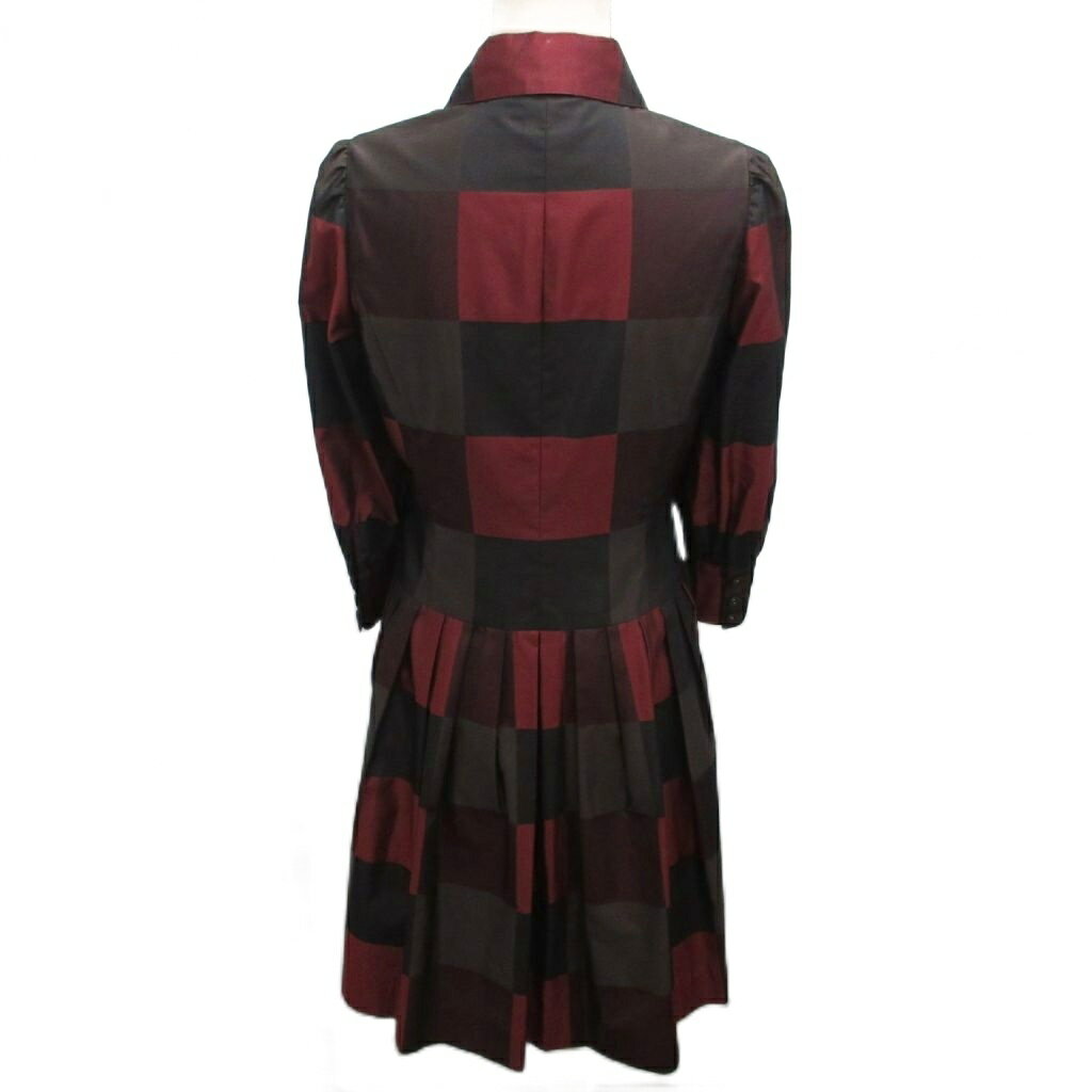 【中古】エムズグレイシー M'S GRACY 美品 シャツワンピース 長袖 チェック柄 ミモレ ロング 40 ワインレッド 黒 ブラック TD-121537 レディース 【ベクトル 古着】 251022
