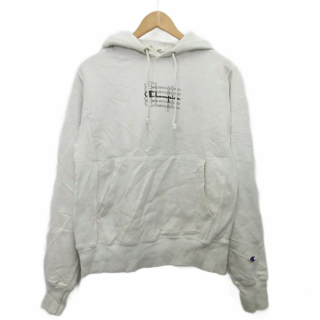 【中古】チャンピオン CHAMPION パーカー スウェット フーディー ロゴプリント 白 ホワイト L ■MET2 メ..