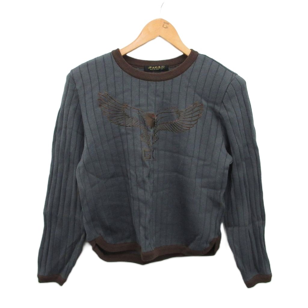 【中古】イタリヤ 伊太利屋 ニット セーター 刺繍 イーグル 短丈 長袖 グレー 9 約M レディース 【ベクトル 古着】 251212