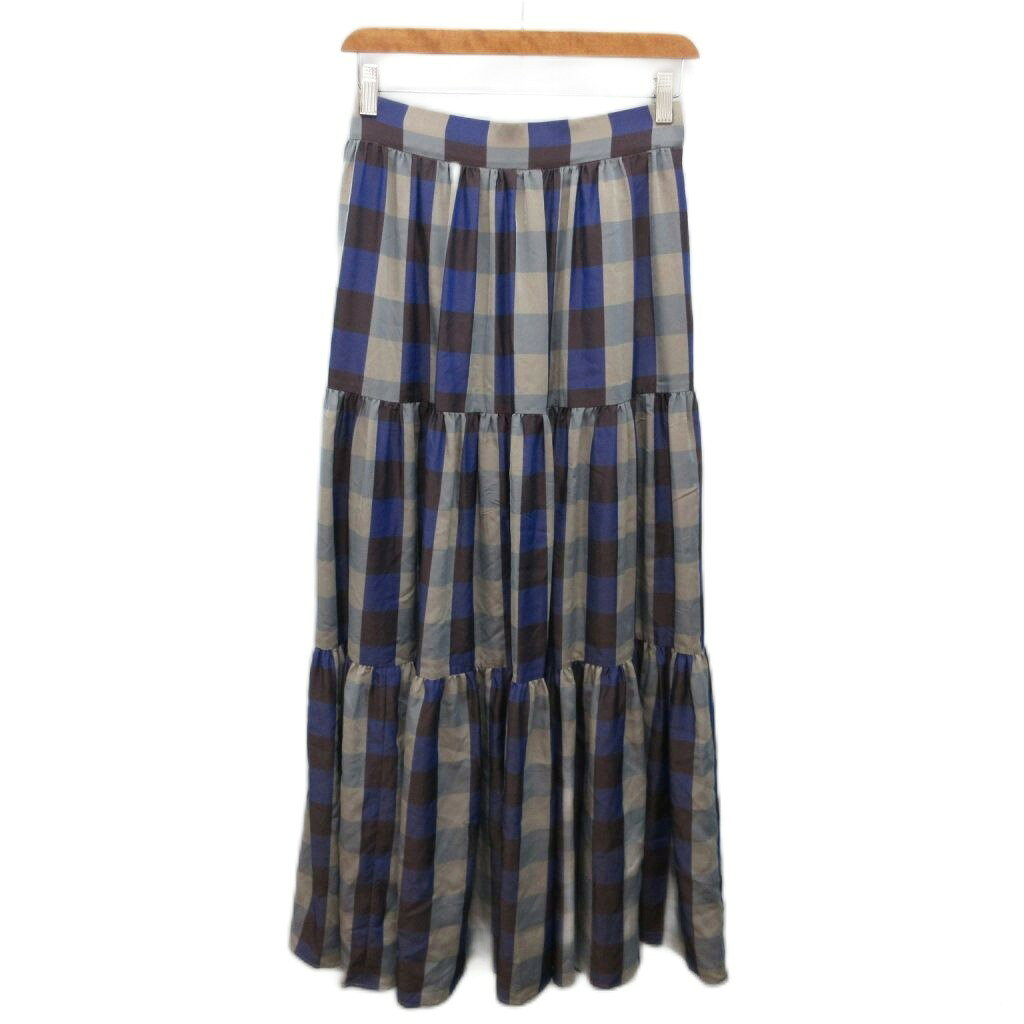 【中古】ダブルスタンダードクロージング ダブスタ DOUBLE STANDARD CLOTHING 美品 フレアスカート ミモレ ロング チェック 青 ブルー グレー レディース 【ベクトル 古着】 260114