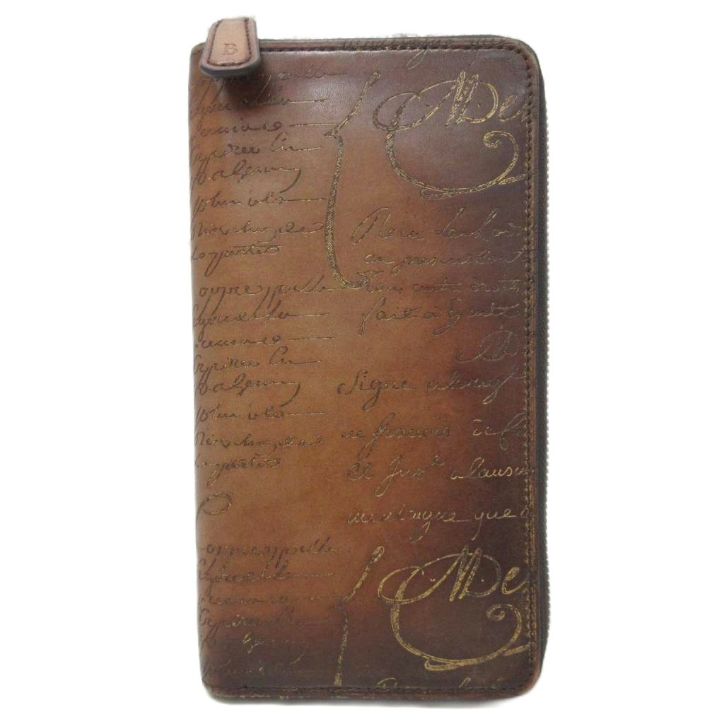 M - 【中古】ベルルッティ Berluti 美品 カリグラフィー イタウバ 長財布 ウォレット ラウンドジップ 小銭入れ有 皮革 茶 ブラウン メンズ 【ベクトル 古着】 260314