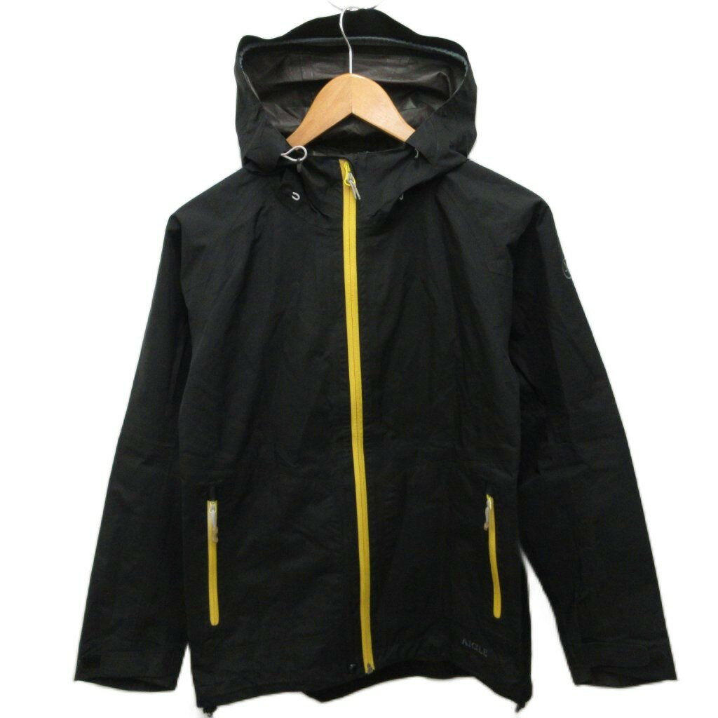 夾克 - 【中古】エーグル AIGLE GORE-TEX ジャケット ブルゾン フード ラグラン 防水 S 黒 ブラック 黄 イエロー 8604-01450 ■IBO91 メンズ 【ベクトル 古着】 260407
