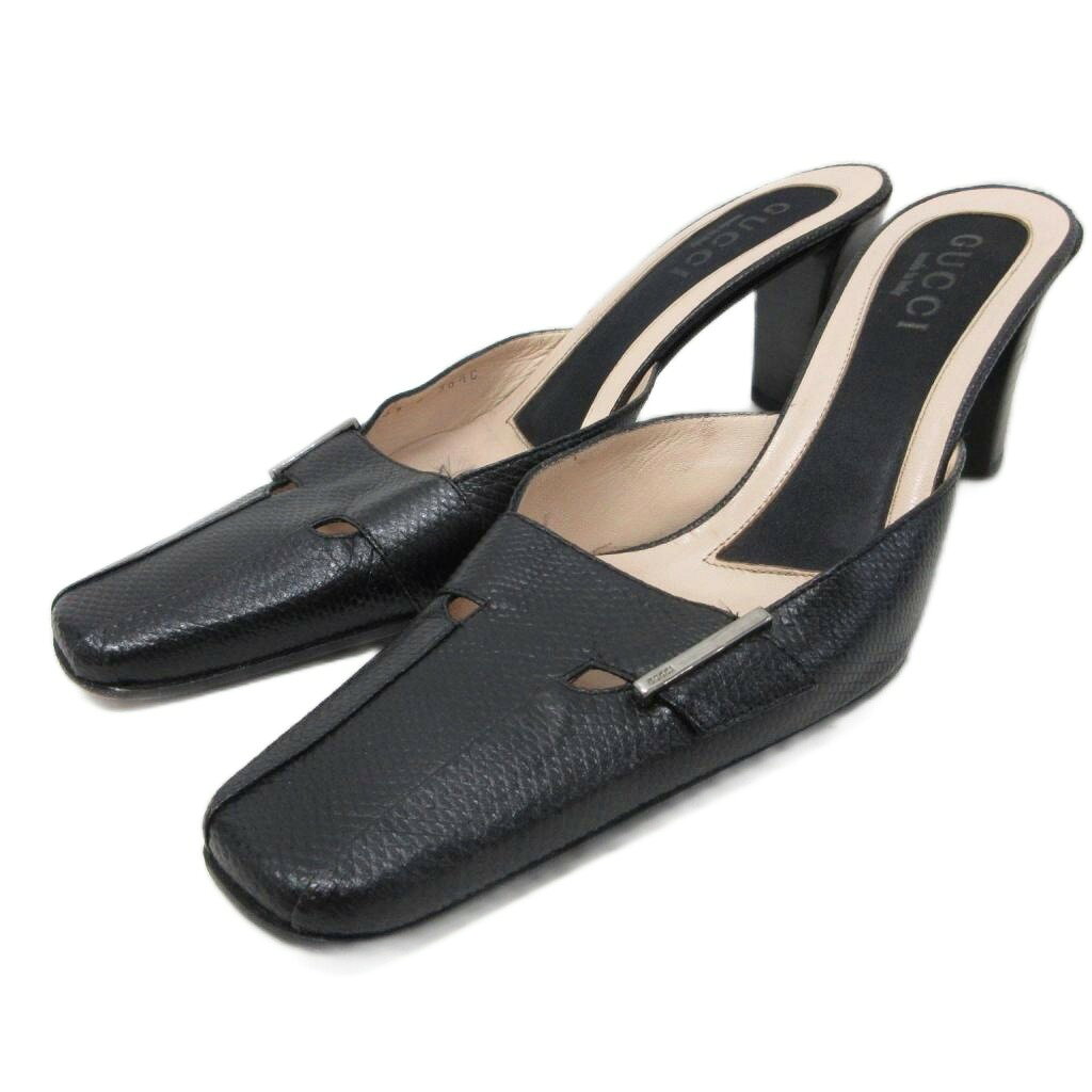 gucci///////////////\' - 【中古】グッチ GUCCI サンダル ミュール スクエアトゥ チャンキーヒール 36.5 23.5cm 黒 ブラック ■IBO93 レディース 【ベクトル 古着】 260408