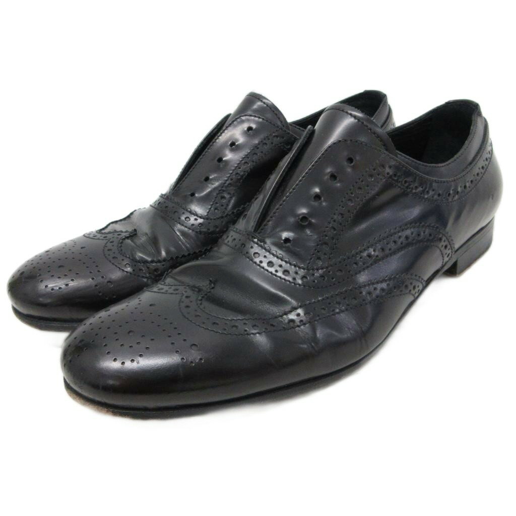 乐天商城 - 【中古】プラダ PRADA ウィングチップ レザーシューズ ドレスシューズ ビジネスシューズ 革靴 ミュール 36.5 23.5cm 黒 ブラック ■IBO93 レディース 【ベクトル 古着】 260403