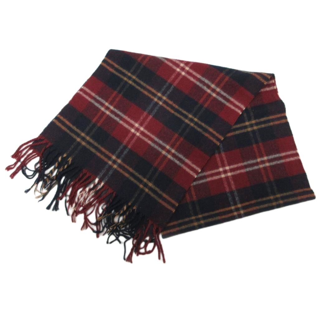 ブランド古着ベクトルプレミアム店の【中古】ジョンストンズ Johnstons カシミヤマフラー ストール チェック フリンジ カシミヤ100% 赤 レッド 紺 ネイビー マルチカラー ■IBO90 メンズ 【ベクトル 古着】 260409｜アングル2