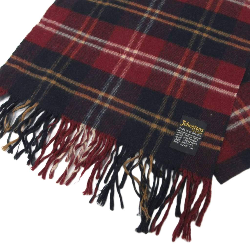ブランド古着ベクトルプレミアム店の【中古】ジョンストンズ Johnstons カシミヤマフラー ストール チェック フリンジ カシミヤ100% 赤 レッド 紺 ネイビー マルチカラー ■IBO90 メンズ 【ベクトル 古着】 260409｜アングル3