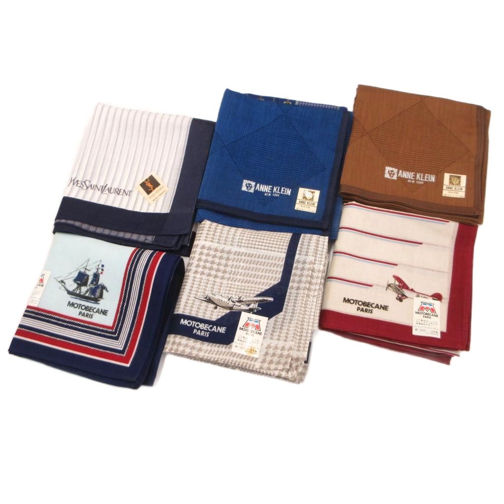 【中古】イヴサンローラン YVES SAINT LAURENT 他ブランド セット タグシール付き ハンカチ 白 ホワイト 紺 ネイビー 茶 ブラウン ストライプ柄 千鳥格子柄 イラスト柄 /TQ ■GY99 メンズ 【ベクトル 古着】 260509