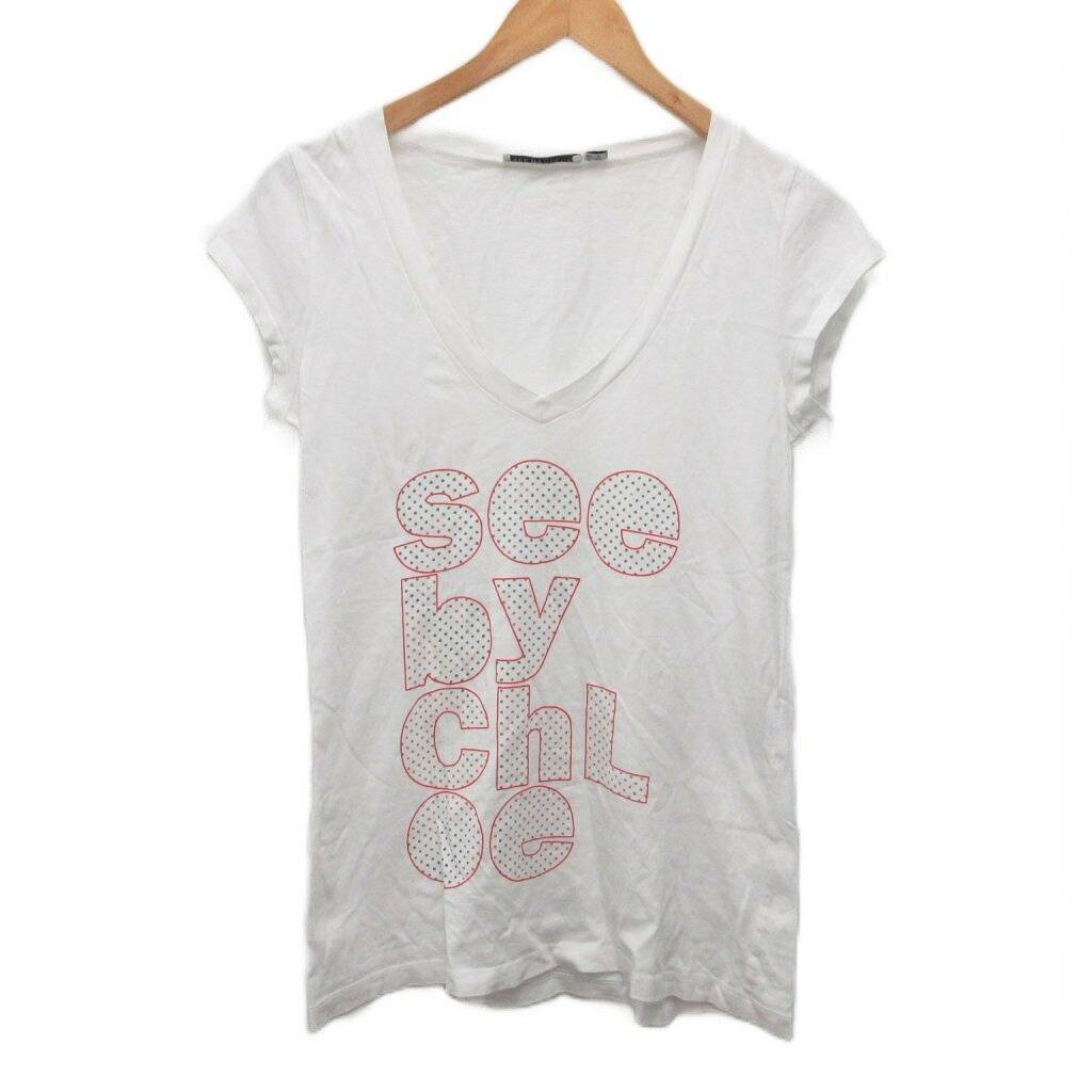 【中古】シーバイクロエ SEE BY CHLOE Tシャツ カットソー Vネック 半袖 プリント 白 ホワイト 40 ■IBO96 レディース 【ベクトル 古着】 260521