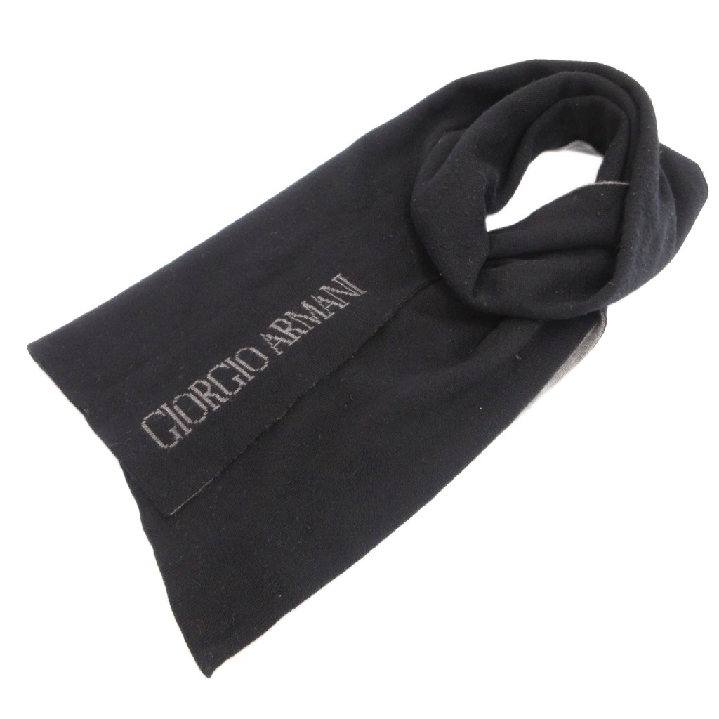 【中古】ジョルジオアルマーニ GIORGIO ARMANI マフラー ストール ウール 黒 ブラック グレー /JS ■IBO100 メンズ 【ベクトル 古着】 260708
