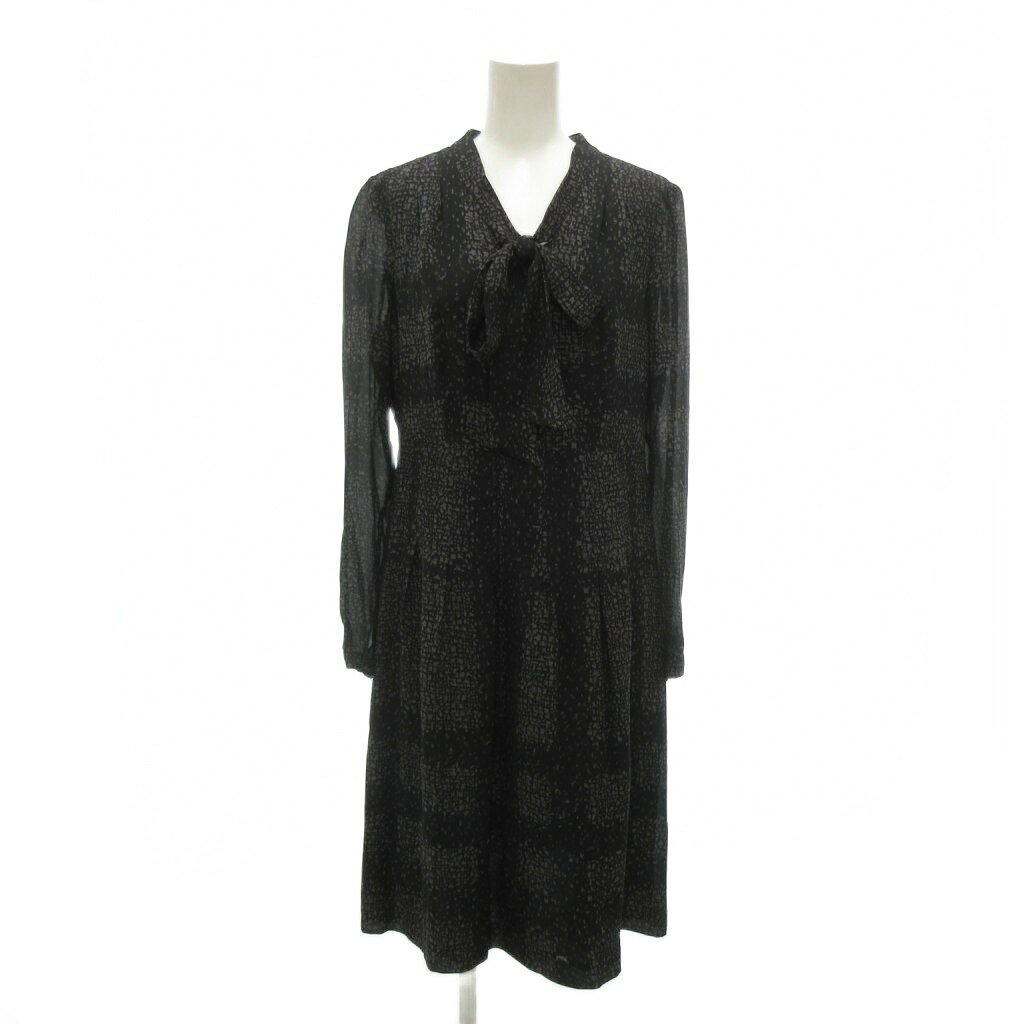 中古 バーバリー ロンドン BURBERRY LONDON 美品 フレアワンピース 40 黒 ブラック 総柄 ボウタイ 絹 シル vectorpremium-19333647 ブランド古着ベクトルプレミアム店 パッケージ画像