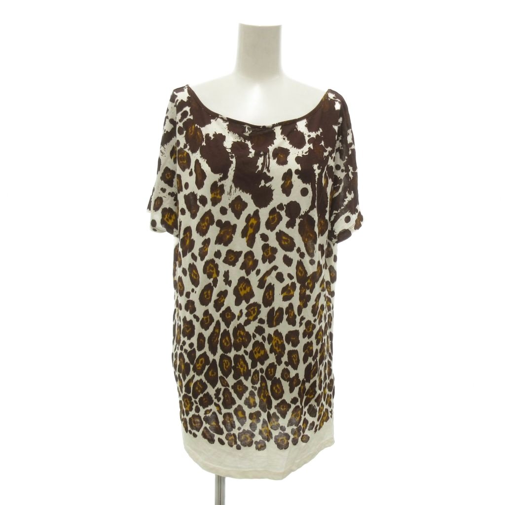 【中古】ステラマッカートニー STELLA McCARTNEY カットソー チュニック Tシャツ 38 茶 ブラウン 白 ホワイト 半袖 レオパード柄 ボートネック /NU ■IBO101 レディース 【ベクトル 古着】 260808