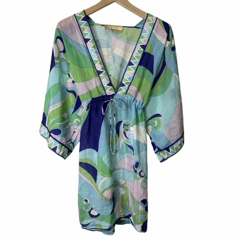 【中古】エミリオプッチ EMILIO PUCCI ワンピース 半袖 Vネック 総柄 マルチカラー 36 レディース 【ベクトル 古着】 240910