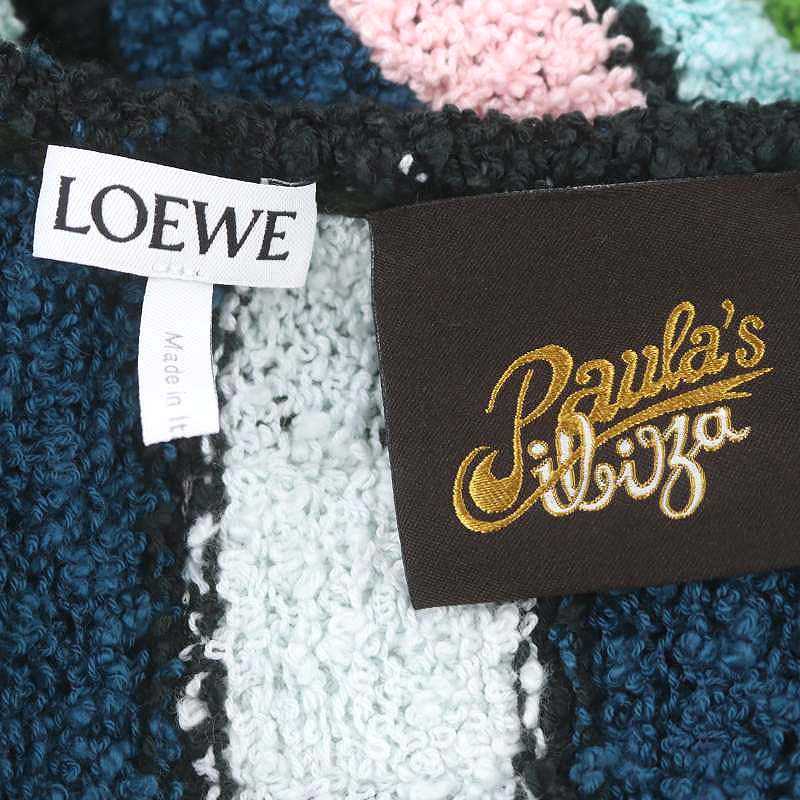 【中古】ロエベ LOEWE 美品 ブークレニット カーディガン ストライプ ガウン ロング ベルト付き コットン XS マルチカラー /YQ ■OS レディース 【ベクトル 古着】 260124