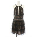 【中古】ビーシービージーマックスアズリア BCBGMAXAZRIA ホルターネック ドレス ミニ ノースリーブ レース 刺繍 ティアード ワンピース ビジュー ...