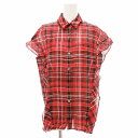 【中古】ケイタマルヤマ KEITA MARUYAMA シャツ フレンチスリーブ 麻 リネン チェック柄 フリル 2 赤 レッド /JS レディース 【ベクトル 古着】 250731