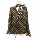 【中古】ラフェマラブーテ la fee maraboutee ボウタイブラウス 長袖 リボン チェック ストライプ 38 緑 グリーン /JS レディース 【ベクトル 古着】 250730