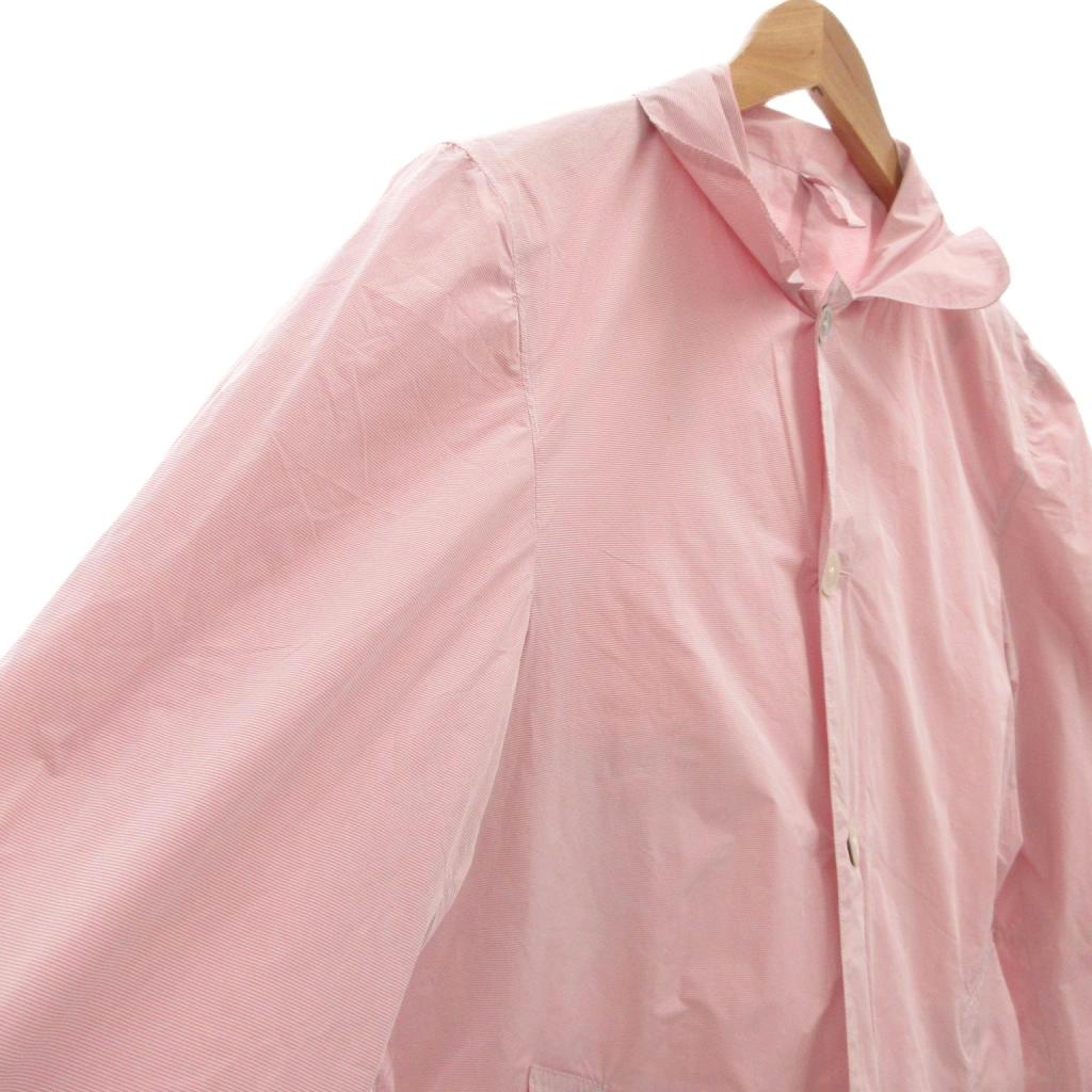 【中古】リングヂャケット RING JACKET ステンカラーコート ひざ丈 ボーダー 長袖 M ピンク /BS メンズ 【ベクトル 古着】 250908