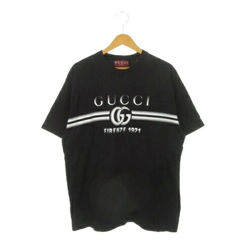 gucci///////////////\' - 【中古】グッチ GUCCI Tシャツ 半袖 クルーネック プリント ロゴ コットン L 黒 ブラック /AH2 ■GY18 メンズ 【ベクトル 古着】 260626