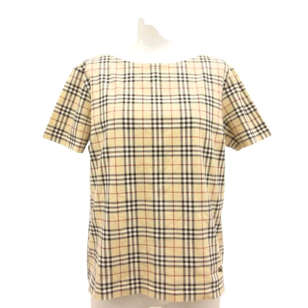 【中古】バーバリー ロンドン BURBERRY LONDON Tシャツ カットソー 42 ベージュ ノバチェック柄 半袖 ボートネック ロゴ刺繍 /SD ■GY50 レディース 【ベクトル 古着】 260729