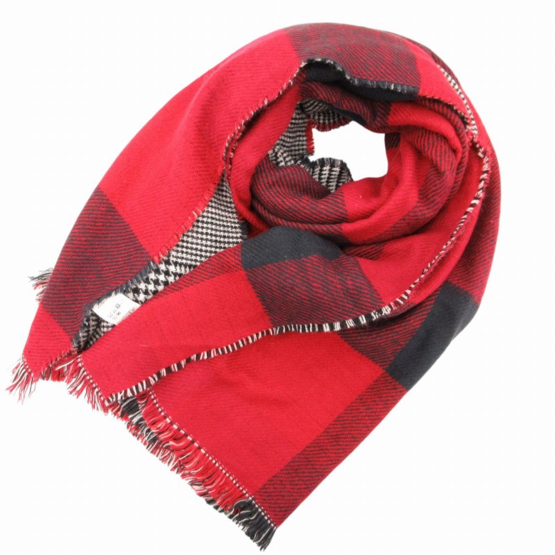【中古】トゥービーバイアニエスベー To b. by agnes b. 大判マフラー ストール フリンジ チェック 総柄 赤 レッド 白 ホワイト 黒 ブラック /GV レディース 【ベクトル 古着】 250227