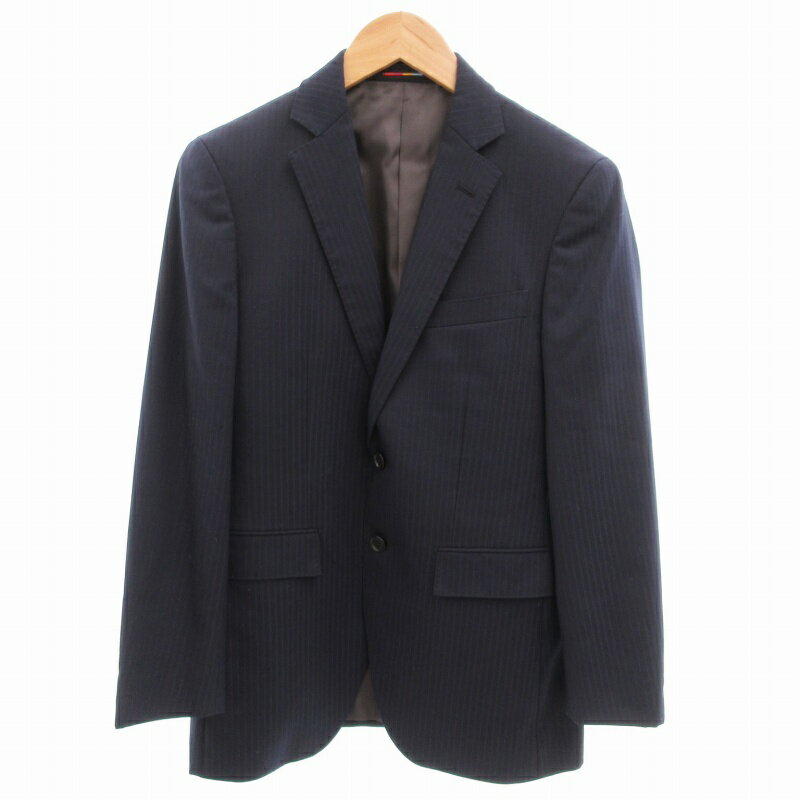 【中古】オリヒカ ORIHICA スーツ セットアップ 上下 テーラードジャケット パンツ シングル 2B センターベント センタープレス ストライプ 90A4 紺 ネイビー /GV メンズ 【ベクトル 古着】 250224