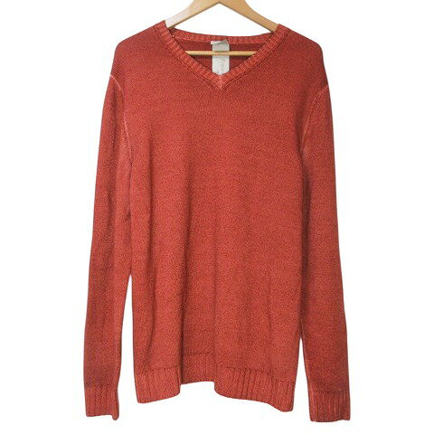 【中古】H953 ニット セーター 長袖 ウール 厚手 Vネック オレンジ系 50 日本サイズL相当 X メンズ 【ベクトル 古着】 250324