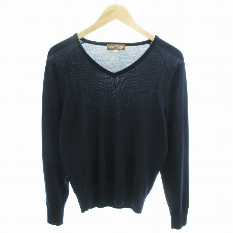 【中古】メーカーズシャツ カマクラ MAKER'S SHIRT 鎌倉 ニット セーター SUPER 140's ウール 長袖 Vネック 46 紺 ネイビー /HO□ 0402 メンズ 【ベクトル 古着】 250402