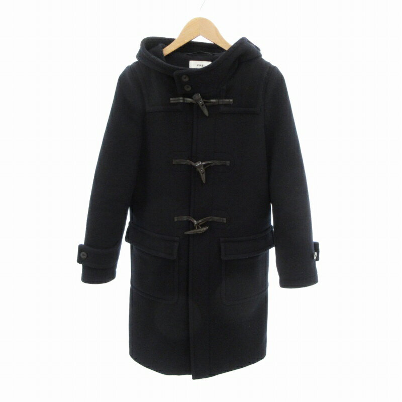 【中古】ハイク HYKE ダッフルコート フード ウール ロング丈 2 紺 ネイビー /HO□ 0422 レディース 【ベクトル 古着】 250422