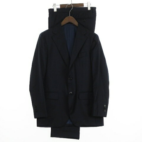 【中古】ビームスエフ BEAMS F セットアップ スーツ ウールサージ ソリッド ジャケット パンツ 段返り ダークネイビー 48 メンズ 【ベクトル 古着】 250428