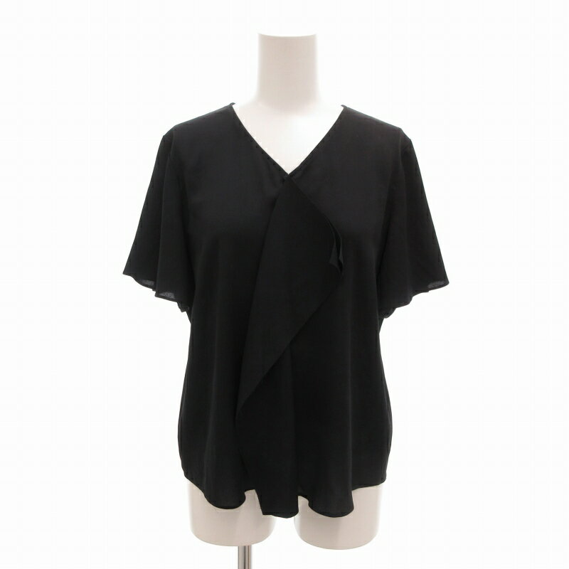 【中古】ユナイテッドアローズ UNITED ARROWS フロントフリルブラウス カットソー デザインタック Vネック 半袖 38 M 紺 ネイビー 1516-266-1318 /FT ■GY14 レディース 【ベクトル 古着】 250205