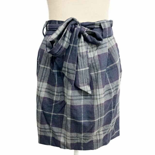 【中古】グレースコンチネンタル GRACE CONTINENTAL スカート ひざ丈 チェック リボン 紺 ネイビー 38 約M レディース 【ベクトル 古着】 250709