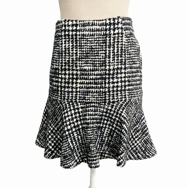 【中古】ストロベリーフィールズ STRAWBERRY-FIELDS スカート ひざ丈 チェック 白 ホワイト 黒 ブラック 2 約M レディース 【ベクトル 古着】 250709