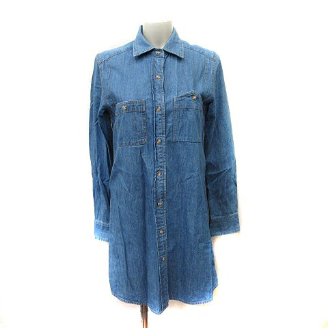 【中古】アズールベーシック AZUL basic シャツワンピース ひざ丈 デニム 長袖 M 青 ブルー /YI レディース 【ベクトル 古着】 241014