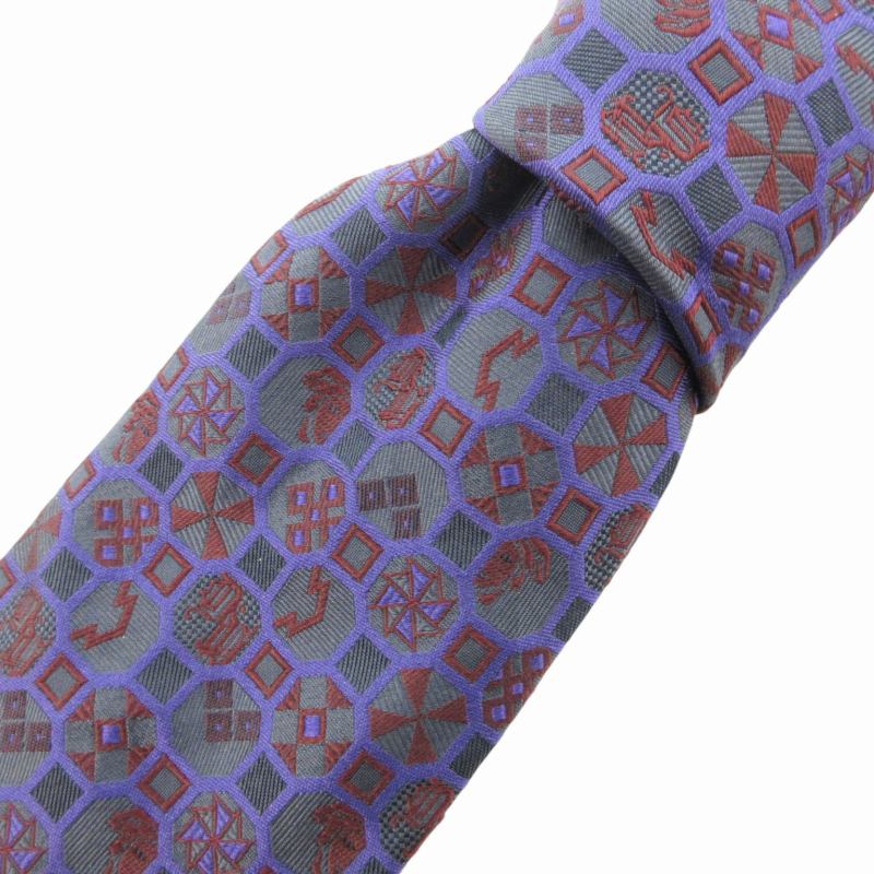 【中古】ヴェルサーチ ヴェルサーチェ VERSACE 美品 ネクタイ カジュアル メデューサ 総柄 絹 シルク 紫 パープル 紺 ネイビー /GV ☆AA★ ■GY14 メンズ 【ベクトル 古着】 250208