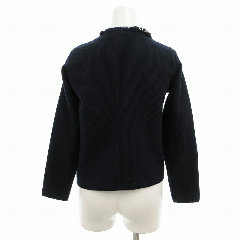 【中古】グリーンレーベルリラクシング ユナイテッドアローズ green label relaxing ニットジャケット 羽織り フリンジ 金ボタン 紺 ネイビー /FF ■GY14 レディース 【ベクトル 古着】 250207