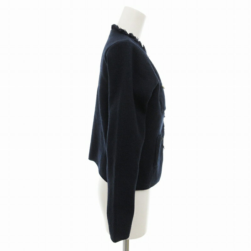 【中古】グリーンレーベルリラクシング ユナイテッドアローズ green label relaxing ニットジャケット 羽織り フリンジ 金ボタン 紺 ネイビー /FF ■GY14 レディース 【ベクトル 古着】 250207