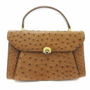 【中古】ワタイチ WATA-ICHI ハンドバッグ ターンロック開閉 オーストリッチ 茶 ブラウン /AE ■GY99 レディース 【ベクトル 古着】 250505