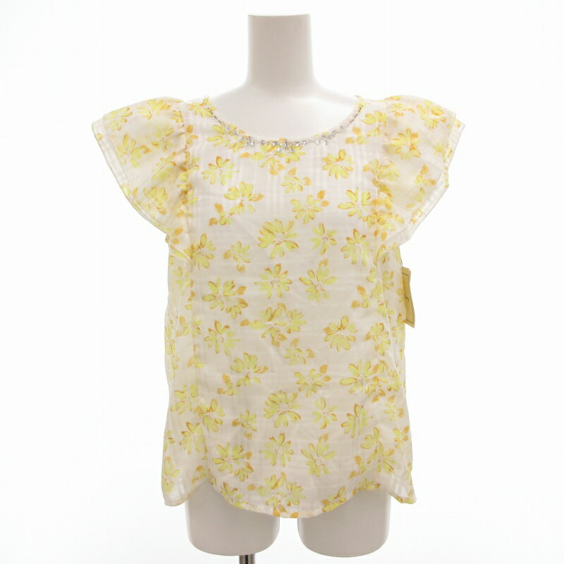 【中古】未使用品 メイプリティ May Pretty タグ付 ブラウス カットソー ビジュー 花柄 シャドーチェック 半袖 M 黄 イエロー /HD 1021 レディース 【ベクトル 古着】 241021