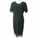 【中古】パリエンヌ PARIENNE ロング ワンピース リネン 切替 レース 刺? 半袖 11 L相当 黒 ブラック X レディース 【ベクトル 古着】 25...